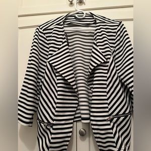 Black and white stripe open front blazer